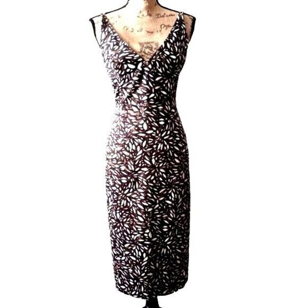 Milly Black, Brown, & White Sleeveless Floral Pencil Dress 2